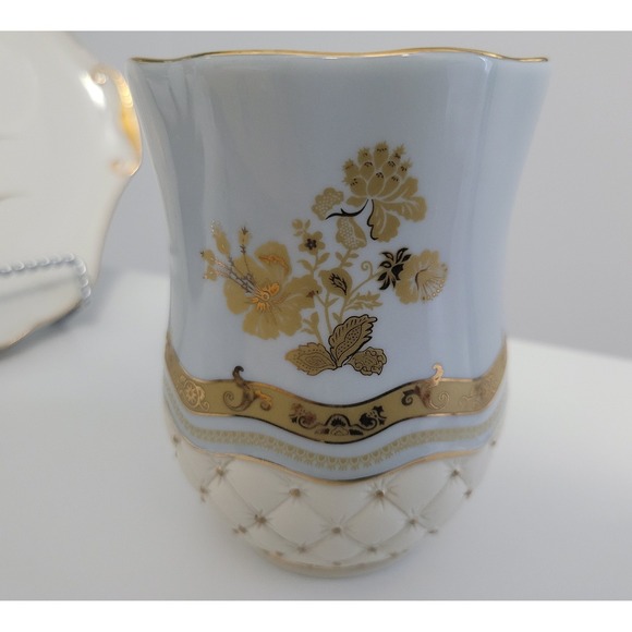 Gold Tumbler, Napoleon Blue, Gold Cream Ceramic Thumbler Cup - Picture 4 of 7